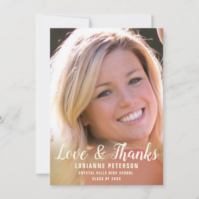 Graduation Modern Script Rustic Roses Photo Thank You Card (Front)