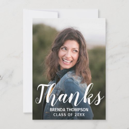 Graduation Modern Script Typography Photo Thank You Card