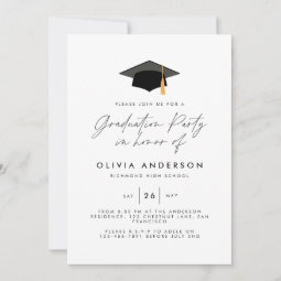 Graduation modern simple elegant black white party invitation | Zazzle