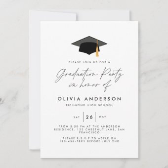 Graduation modern simple elegant black white party invitation | Zazzle