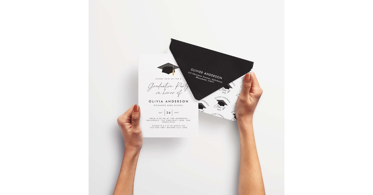 Graduation modern simple elegant black white party invitation | Zazzle