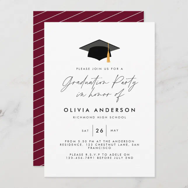 graduation modern simple elegant burgundy party invitation | Zazzle