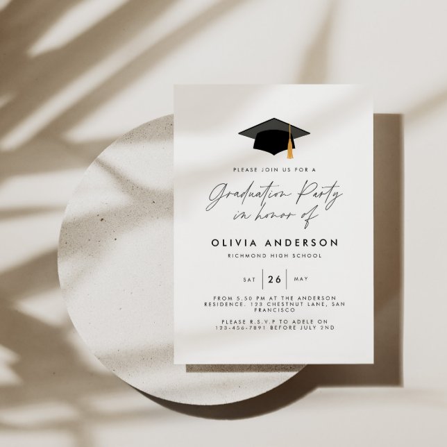 graduation modern simple elegant green party invitation