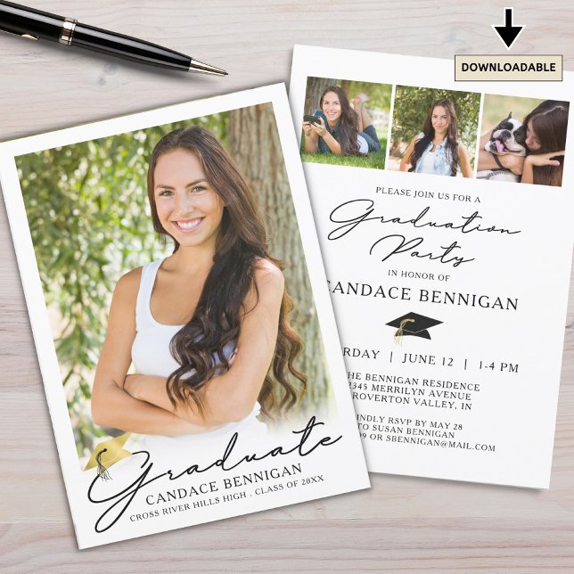Graduation Modern Simple Script 4 Photo Invitation (Creator Uploaded)