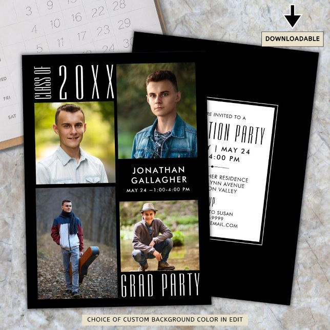 Graduation Modern Sleek CLASS OF 20XX Black Invitation (Creator Uploaded)