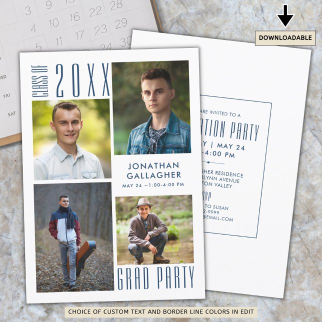 Graduation Modern Sleek CLASS OF 20XX Blue Party Invitation (Creator Uploaded)