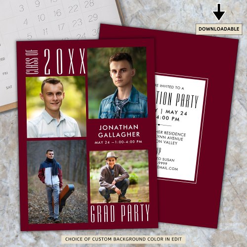 Graduation Modern Sleek CLASS OF 20XX Maroon Invitation