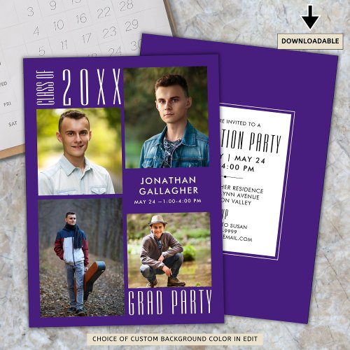 Graduation Modern Sleek CLASS OF 20XX Purple Invitation