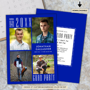 Graduation Modern Sleek CLASS OF 20XX Royal Blue Invitation