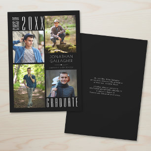 Graduation Modern Sleek Four Photos Black Announcement