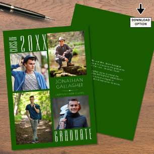 Graduation Modern Sleek Four Photos Green Announcement