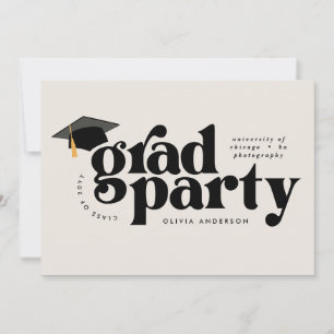 Graduation modern stylish typography black & white invitation