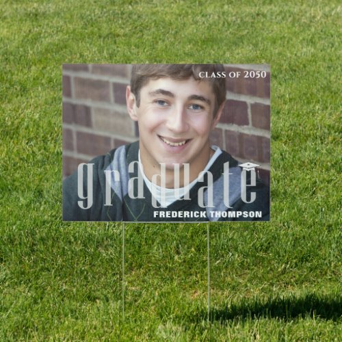 Graduation Modern Two Photo Minimalist Script Yard Sign