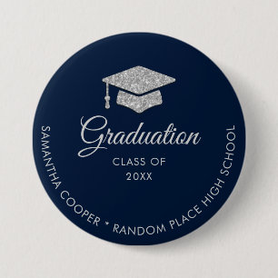 Graduation Modern Typography Navy Blue Script Button