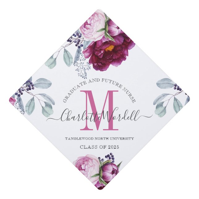 Graduation Monogram Future Nurse Floral Cap Topper (Front)