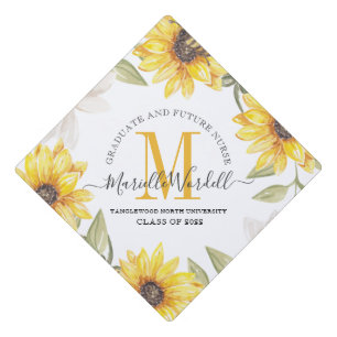 Graduation Monogram Future Nurse Sunflowers Floral Graduation Cap Topper