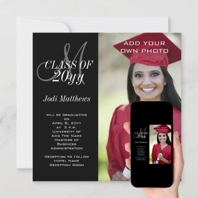 Graduation Monogram Photo Invitation | Zazzle