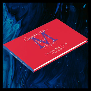 Graduation Monogram Scarlet Red White Blue Sign-in Guest Book by SocolikCardShop at Zazzle