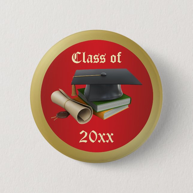 Graduation Mortar, diploma and books  Button (Front)