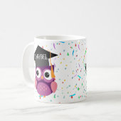 Graduation Mug with purple owl cap and gown (Front Left)