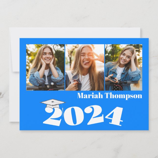 Graduation Multi Photo Blue Class Of 2023 QR Code Invitation (Front)