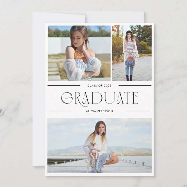 Graduation multi photo invite grad party black (Front)