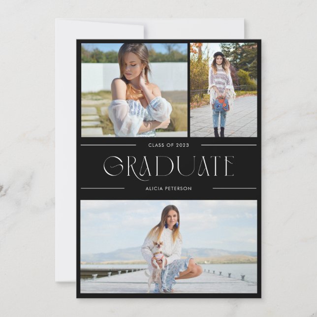 Graduation multi photo invite grad party black (Front)