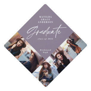 Graduation multi photo modern elegant purple cap topper