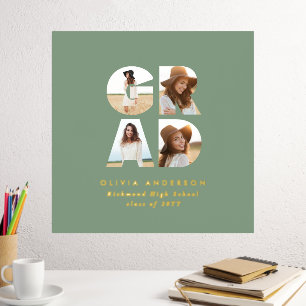 Graduation multi photo modern simple sage green foil prints