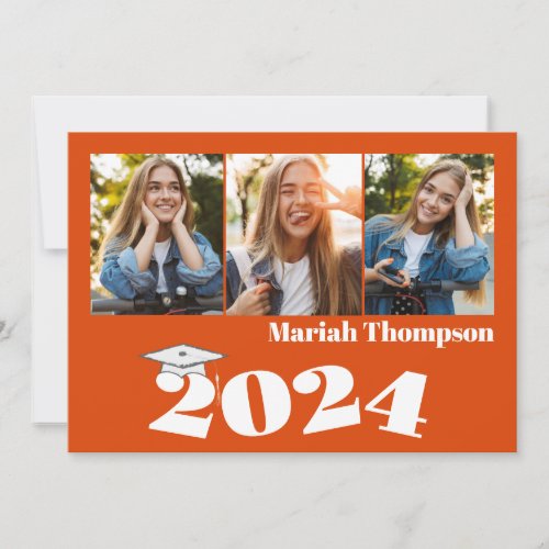 Graduation Multi Photo Orang Class 2023 QR Code Invitation