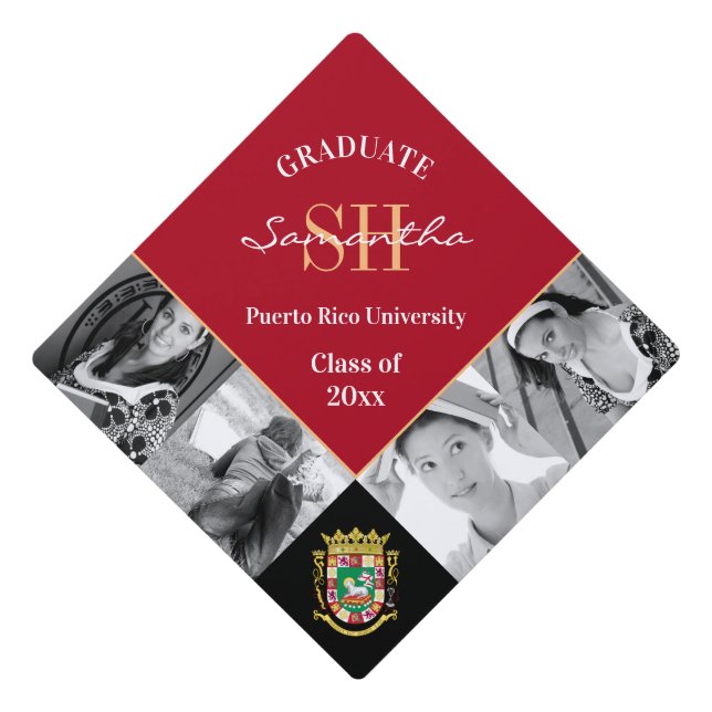 Graduation multi photo & Puerto Rico elegant Graduation Cap Topper (Front)