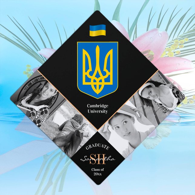 Graduation multi photo & Ukraine elegant Graduation Cap Topper (Creator Uploaded)