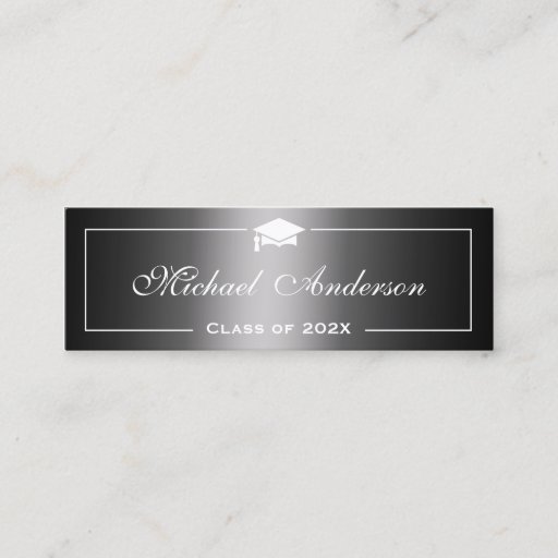Customizable Graduation Name Card - Classic Black Grey Gradient Double-Sided Mini Business Cards (Pack Of 20)