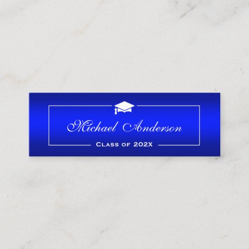 Customizable Graduation Name Card - Classy Plain Blue Gradient Double-Sided Mini Business Cards (Pack Of 20)