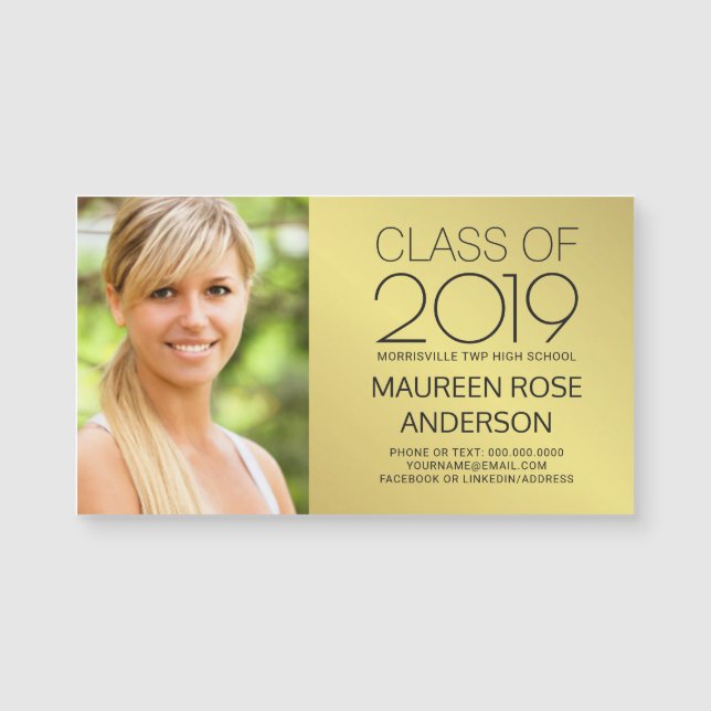 Graduation Name Card Gold Foil Grad Photo Contact (Front)