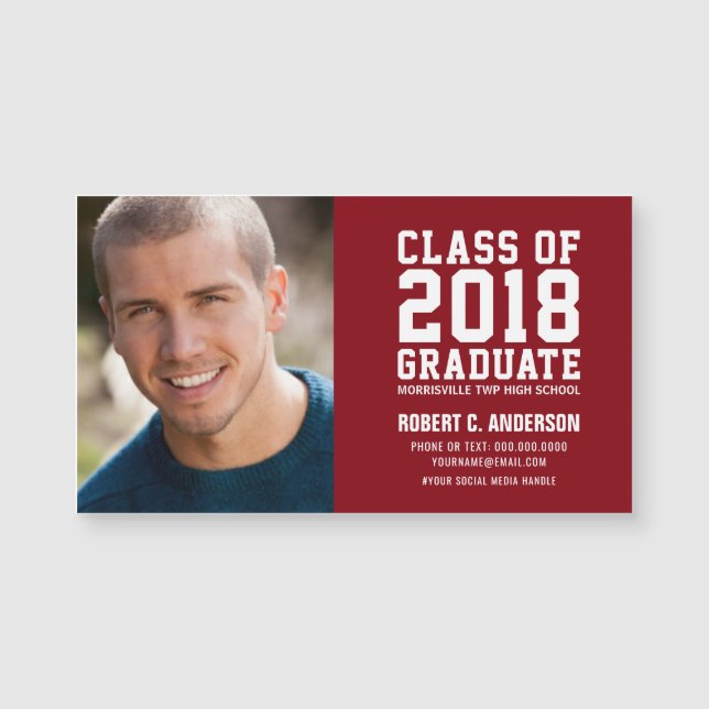 Graduation Name Card Grad Photo - Your Colors (Front)