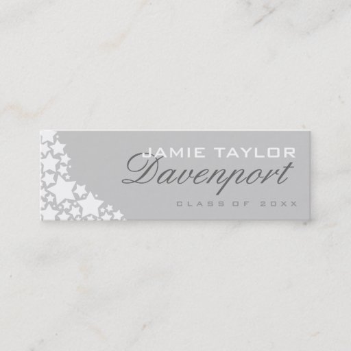 Customizable Graduation Name Card Light Grey White Stars Business Cards