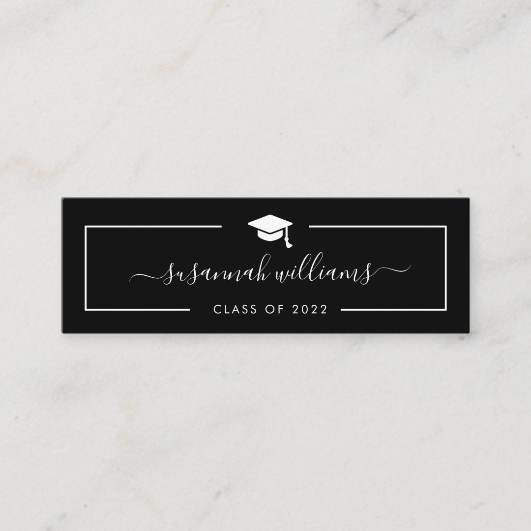 Graduation Name Card | Modern Script Black Card | Zazzle