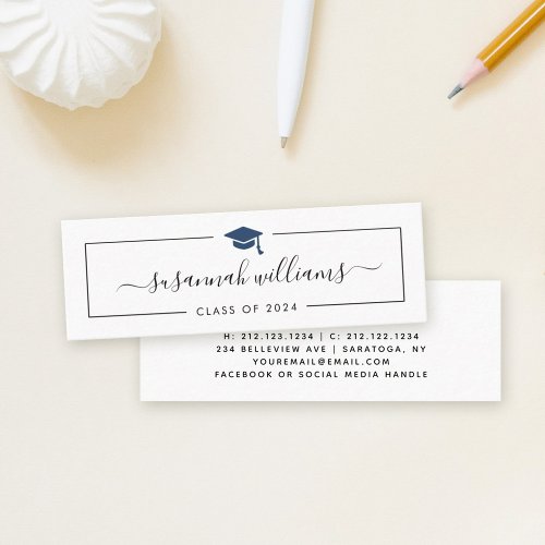 Graduation Name Card Modern Script Blue Cap