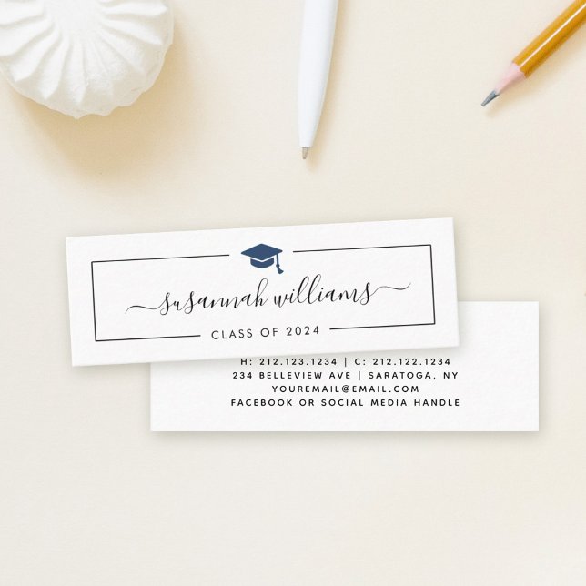 Graduation Name Card Modern Script Blue Cap (Creator Uploaded)