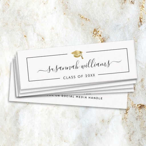 Customizable Graduation Name Card Modern Script Insert Gold Cap