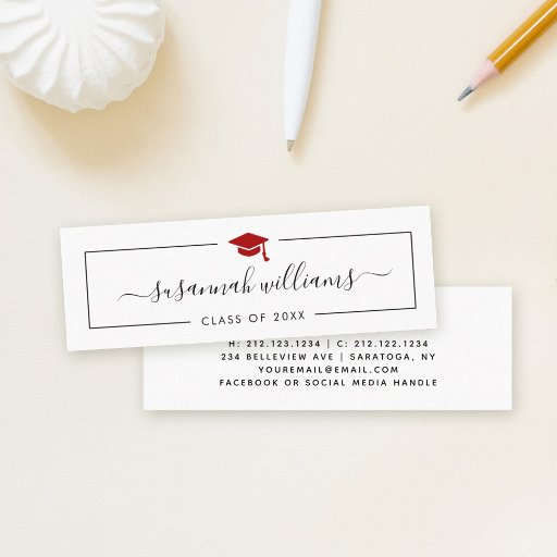 Customizable Graduation Name Card Modern Script Red Cap