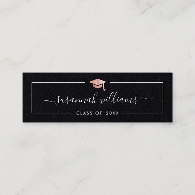 Graduation Name Card Modern Script Rose Gold Cap (Front)