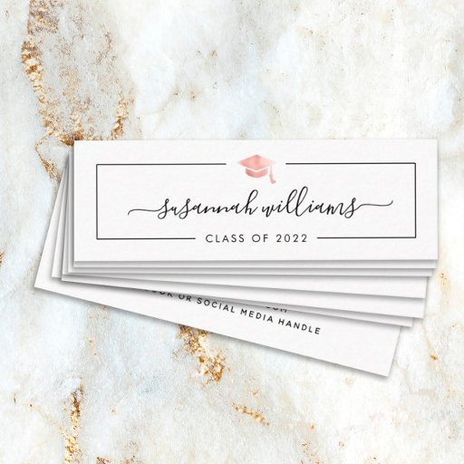 Customizable Graduation Name Card Modern Script Rose Gold Cap