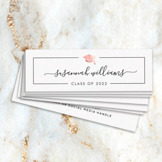 Graduation Name Card Modern Script Rose Gold Cap (Creator Uploaded)