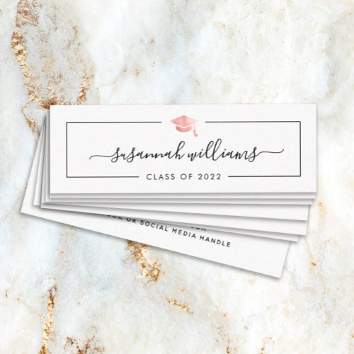 Graduation Name Card Modern Script Rose Gold Cap