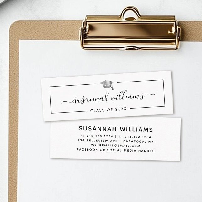 Graduation Name Card Modern Script Silver Cap (Creator Uploaded)