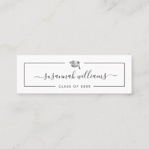 Graduation Name Card Modern Script Silver Cap
