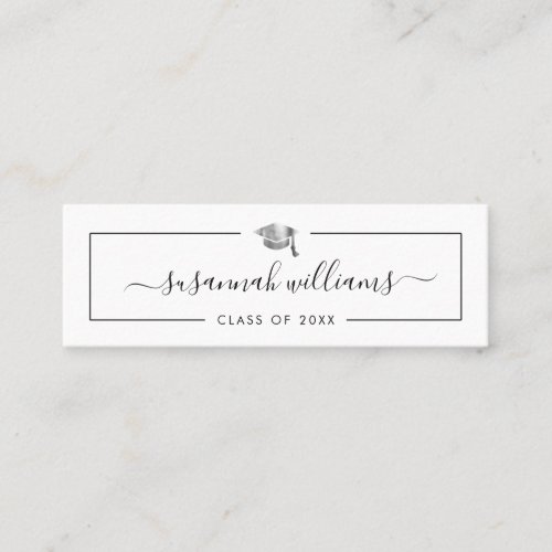 Graduation Name Card Modern Script Silver Cap