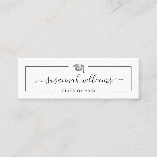 Customizable Graduation Name Card Modern Script Silver Cap